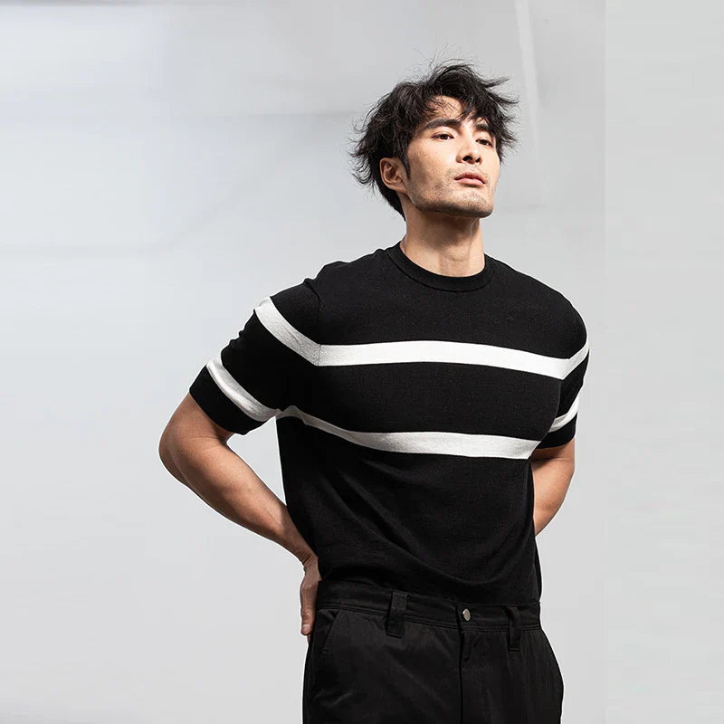 Men's Cool Casual Luxury Knit O Neck Short T-Shirt