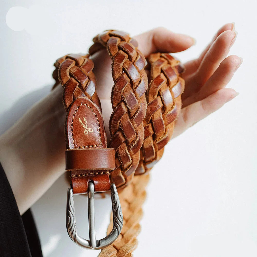 Braided Vintage Veg Tan Leather Belt