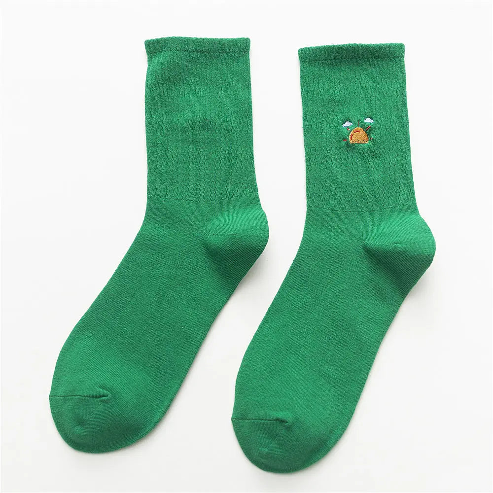 Colorful Weather Forecast Pattern Embroidery Socks