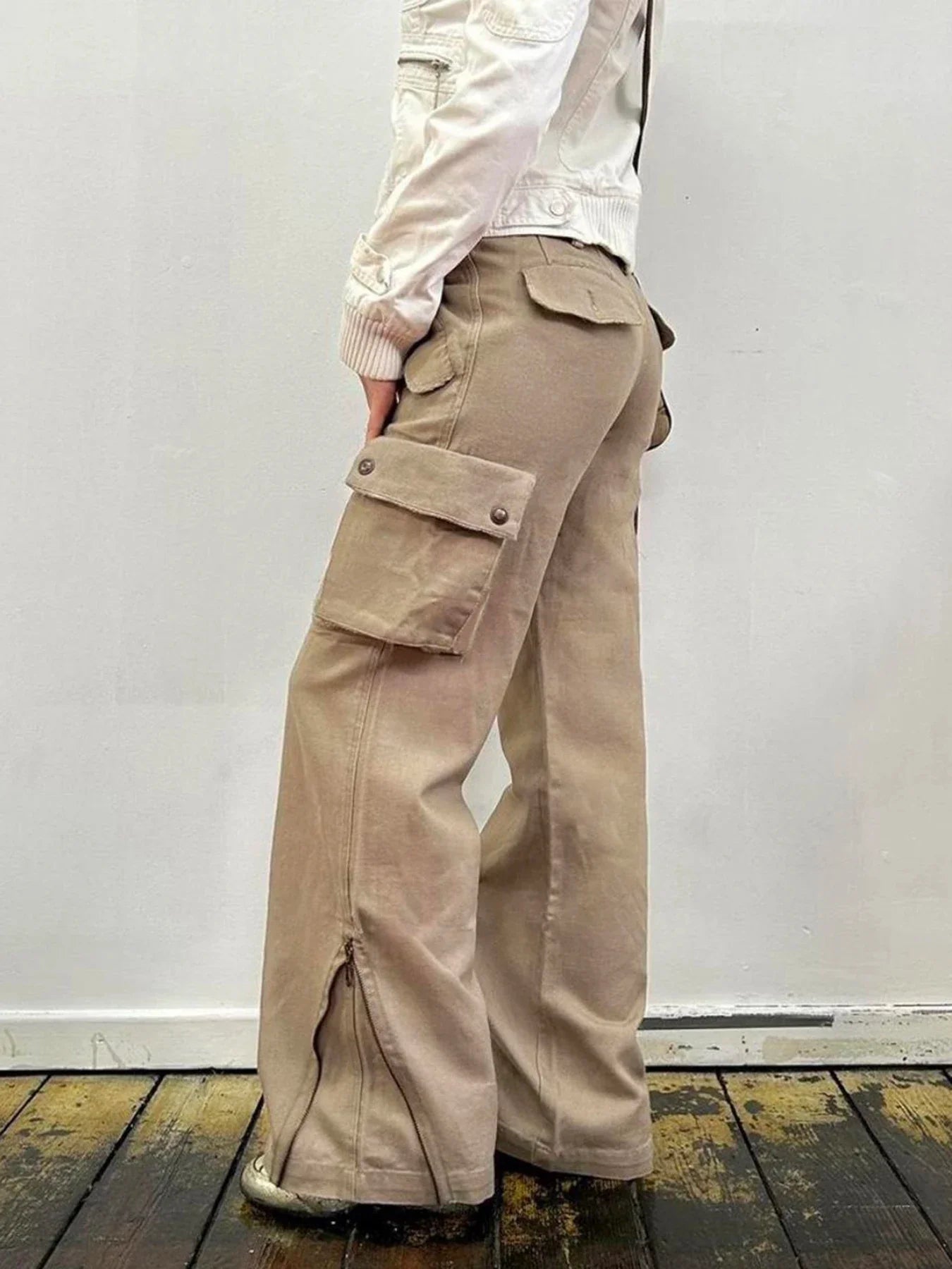 Vintage Khaki Flared Patchwork Denim Jeans