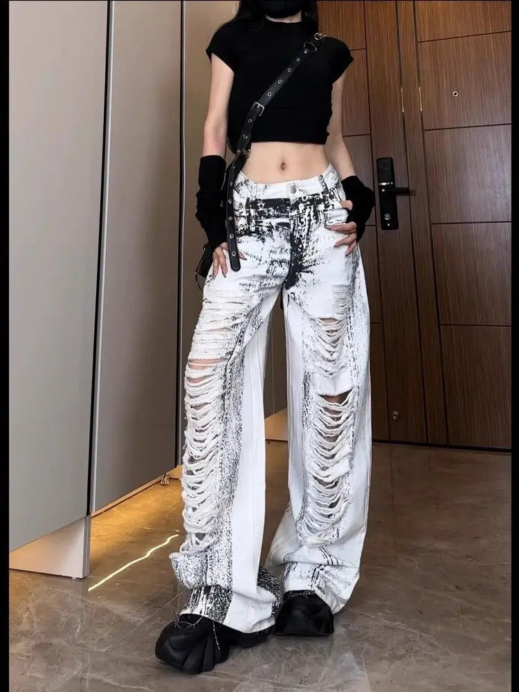 Jean déchiré vintage pour femme style streetwear