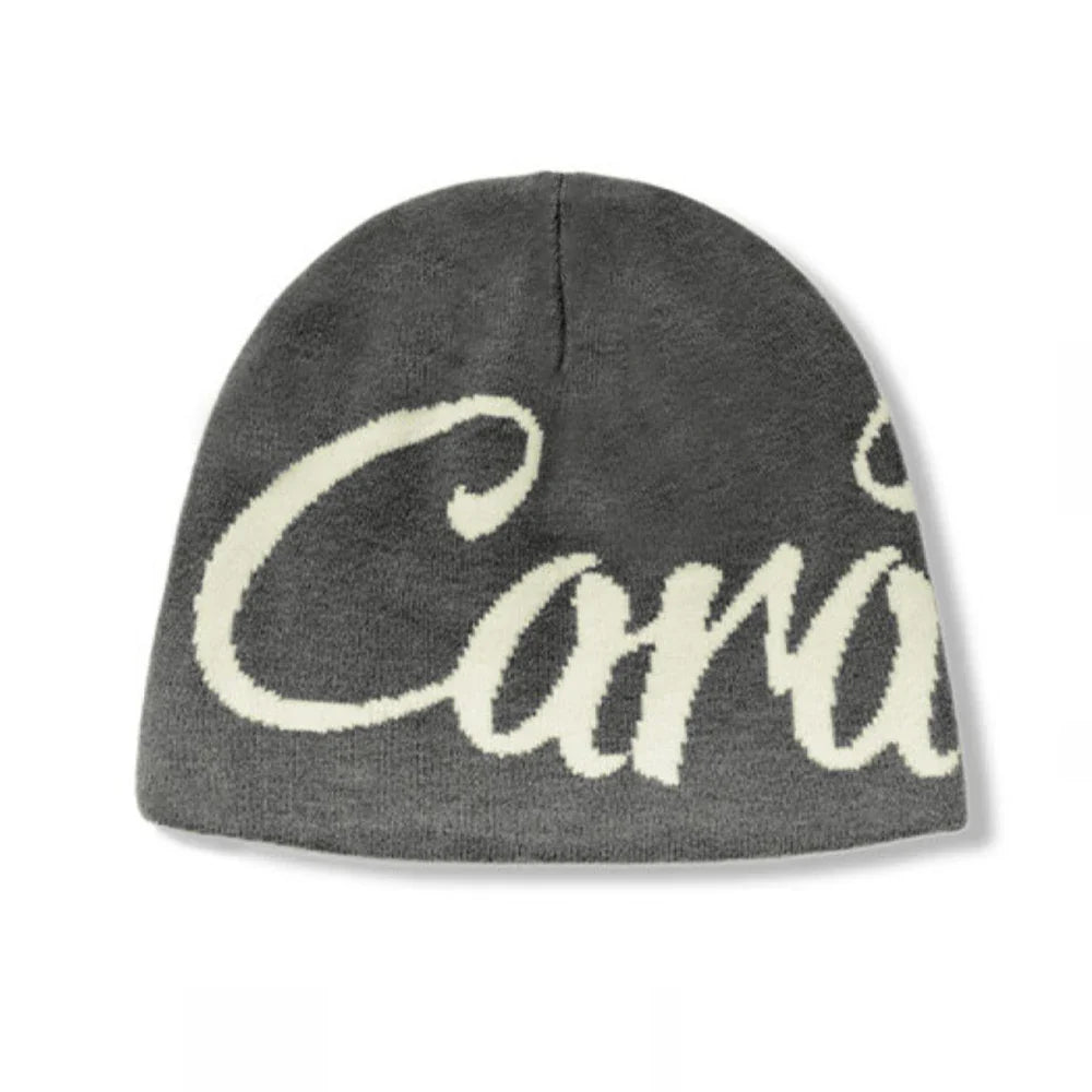 Black Wool Jacquard Letter Beanie Hat