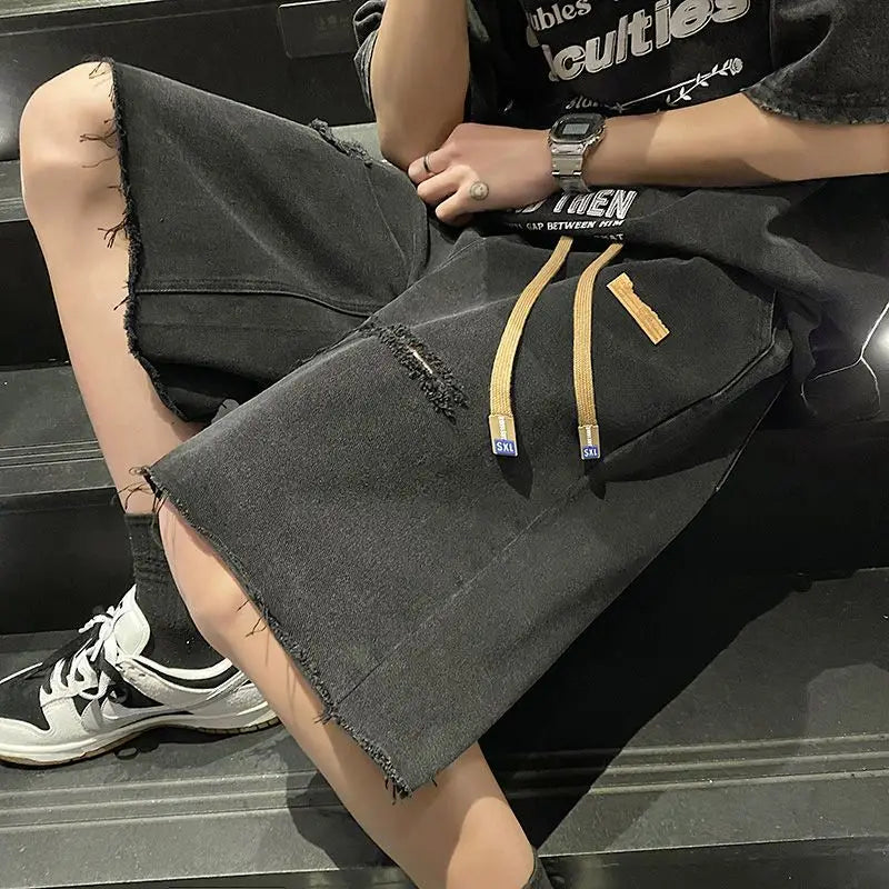 Button Zipper Pocket Fashionable Loose Shorts