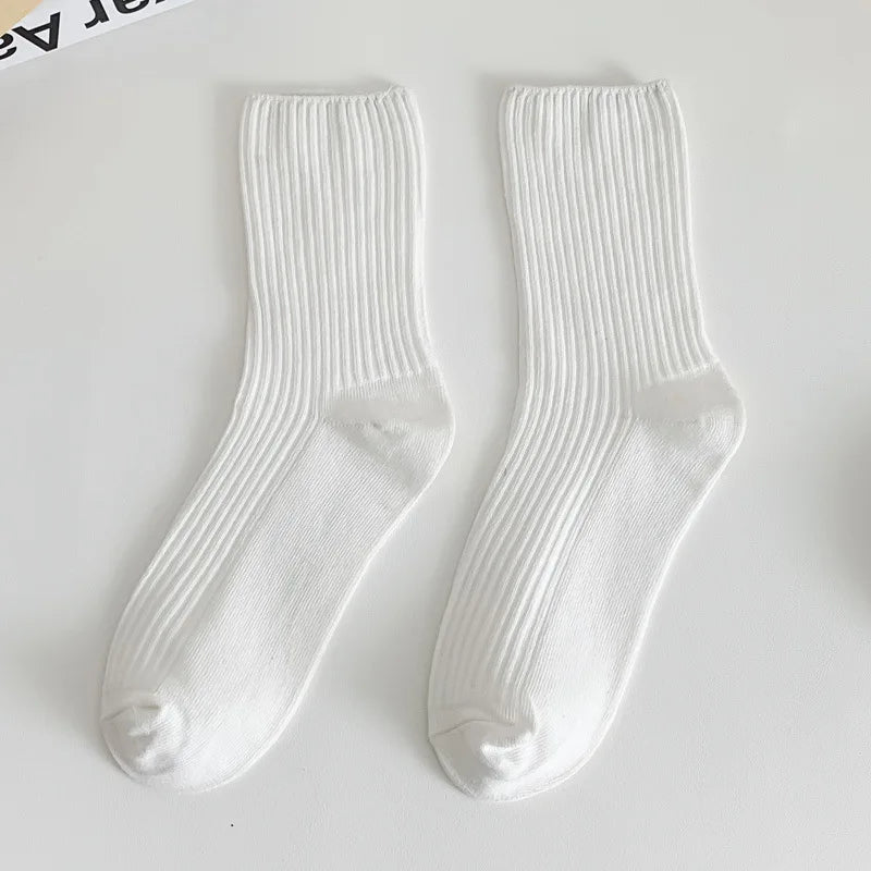 Cozy Neutral Vertical Striped Tube Socks