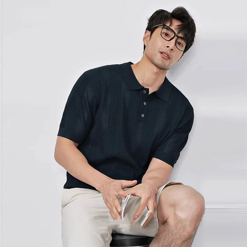 Herren Luxus Strick Freizeit Business Polo T-Shirt