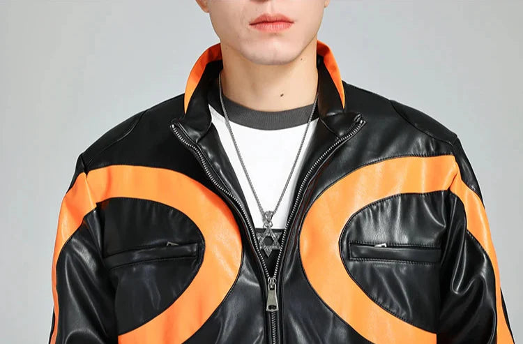 Men Luxury Handsome Patchwork Leather Jacket