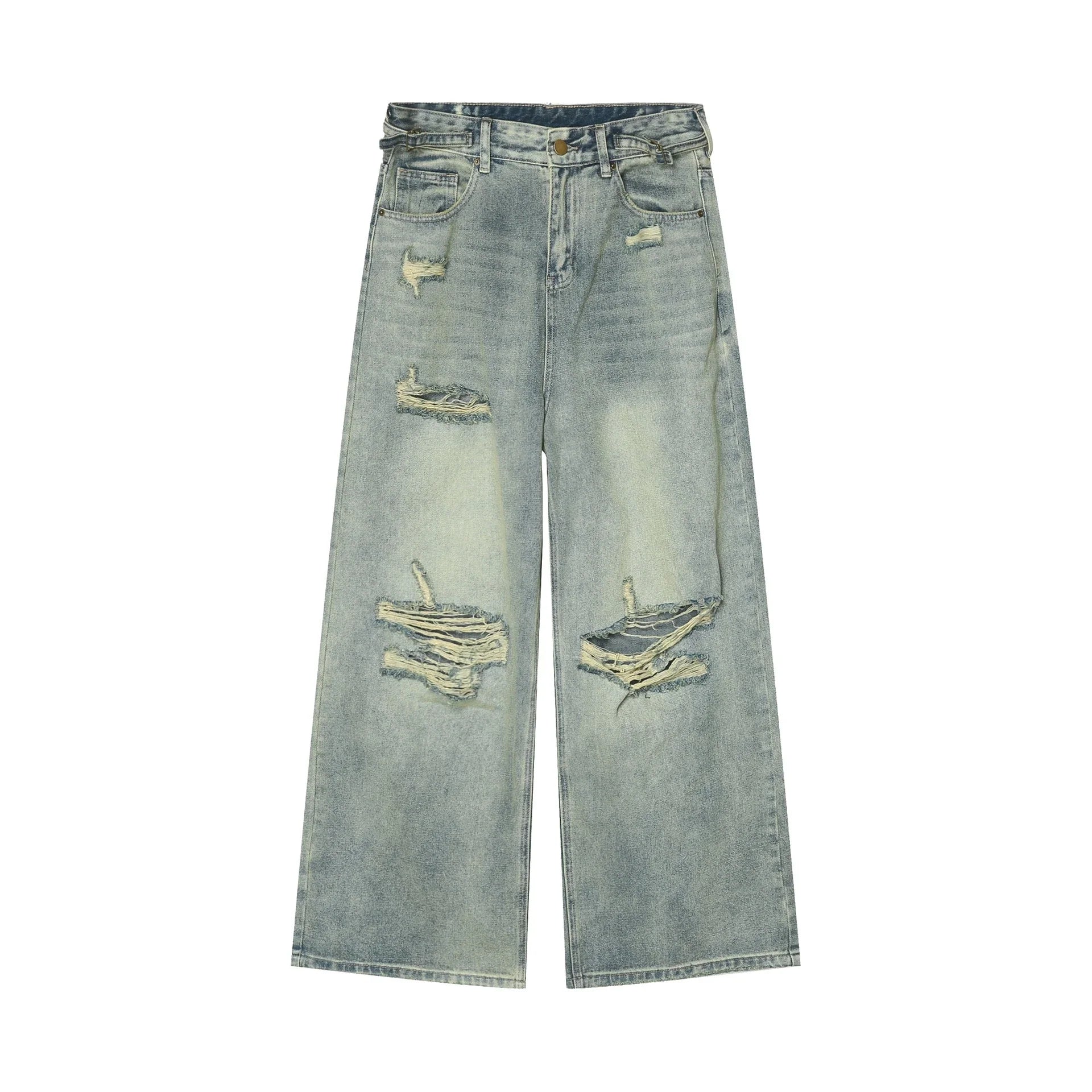 High End Blue Loose Ripped Jeans