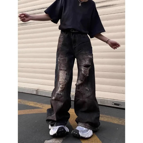 Vintage Coole Jeans mit Rissen, weiter Schnitt - Schwarz / XXXL