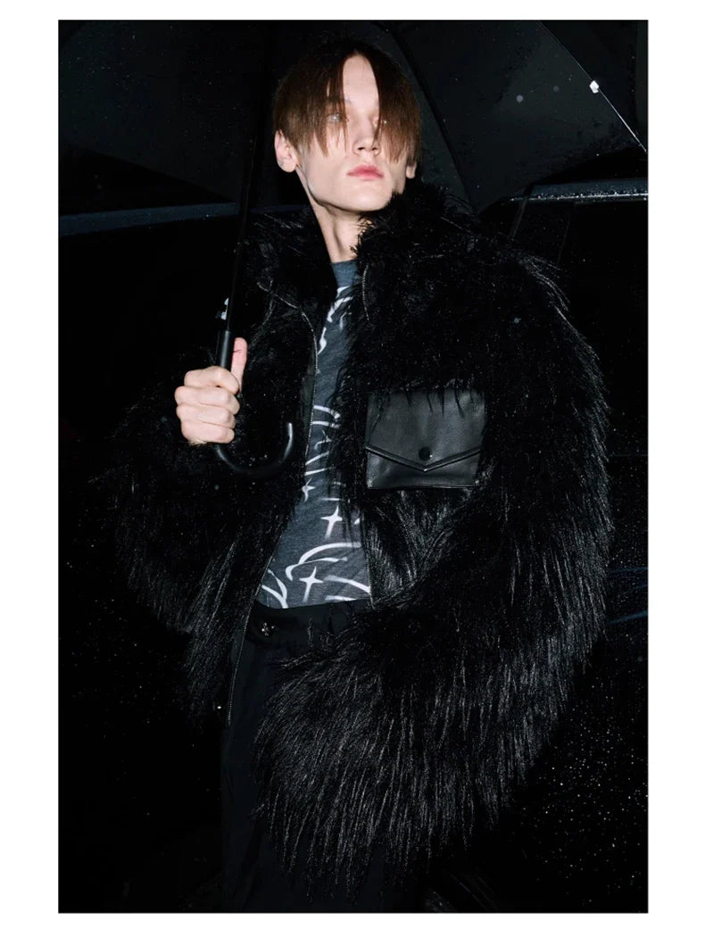 Luxury Black Patchwork Faux Fur Jacket