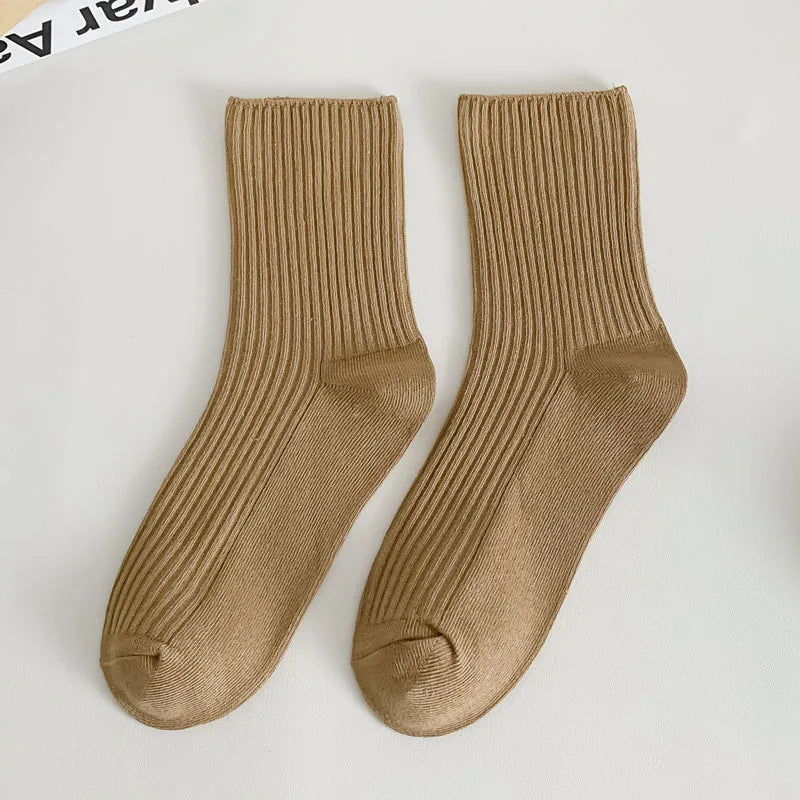 Cozy Neutral Vertical Striped Tube Socks