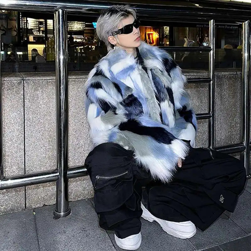 Luxurious Color Contrast Imitation Fur Jacket