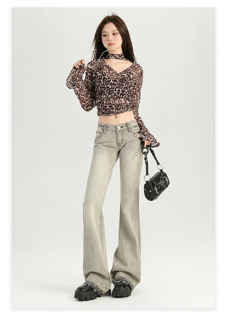 Stylish Flare Mid-Waist Stretch Jeans