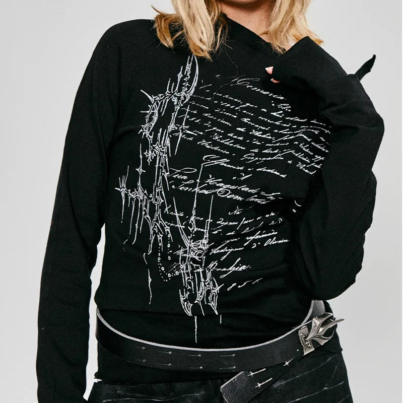 Donker Amerikaans Gothic Punk T-shirt met onregelmatige mouwen