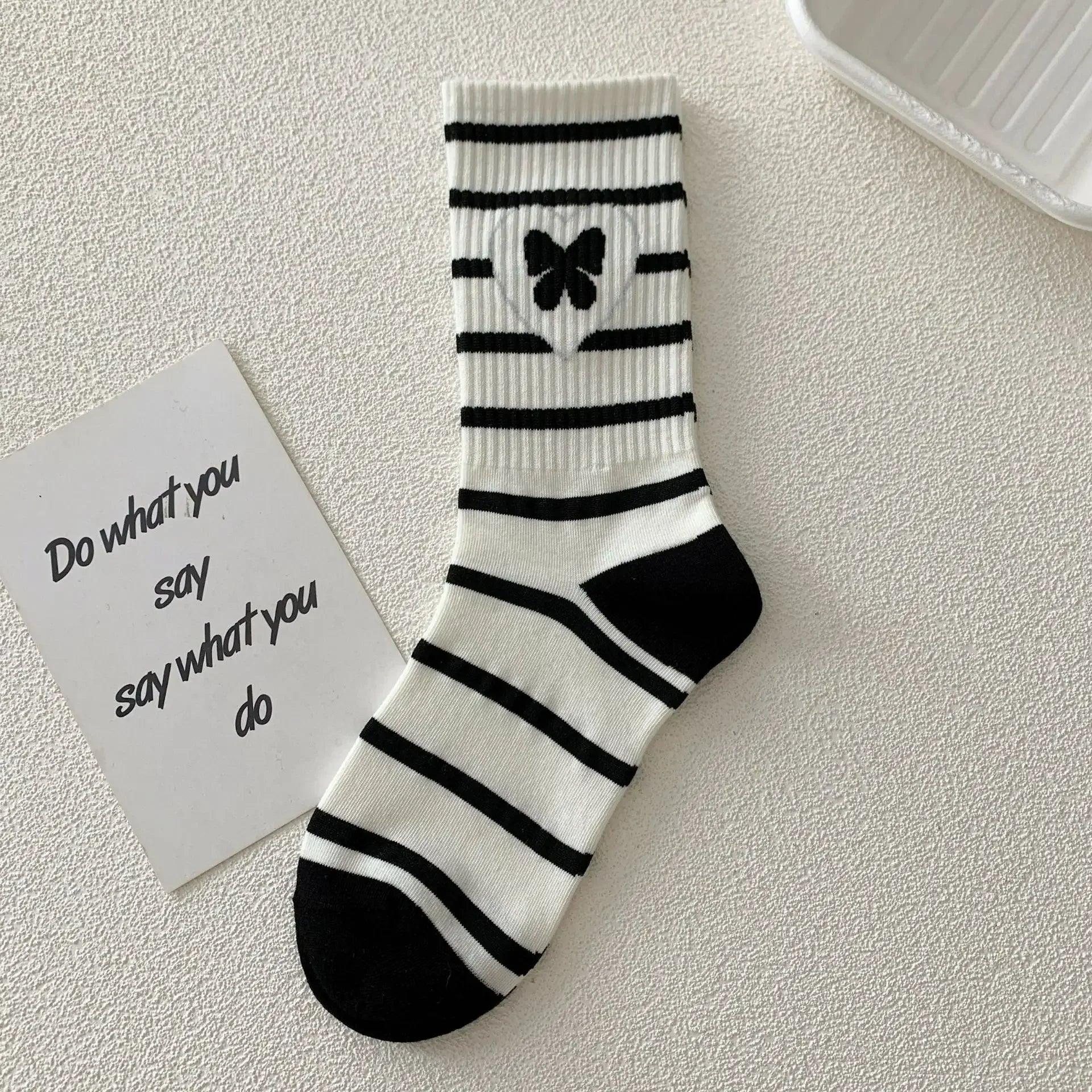 Stylish Black White Strawberry Long Socks