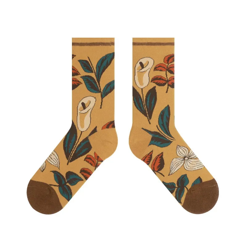 Stylish Retro Flower Tube Socks Women