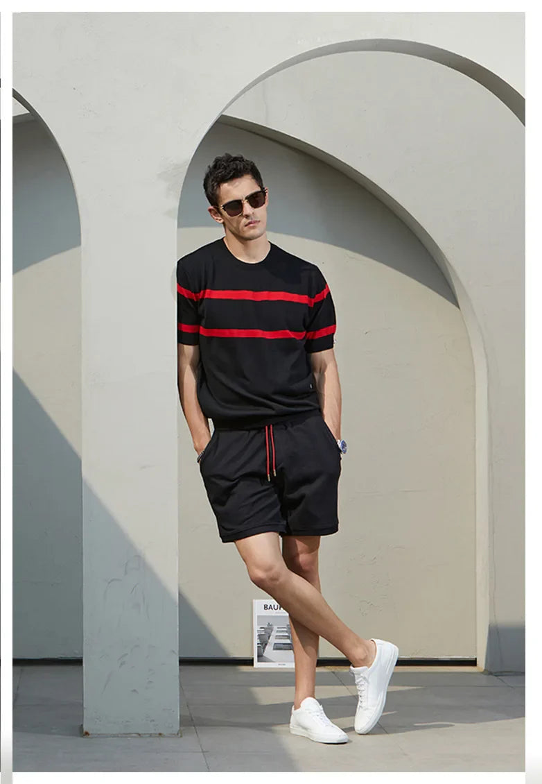 Men's Cool Casual Luxury Knit O Neck Short T-Shirt