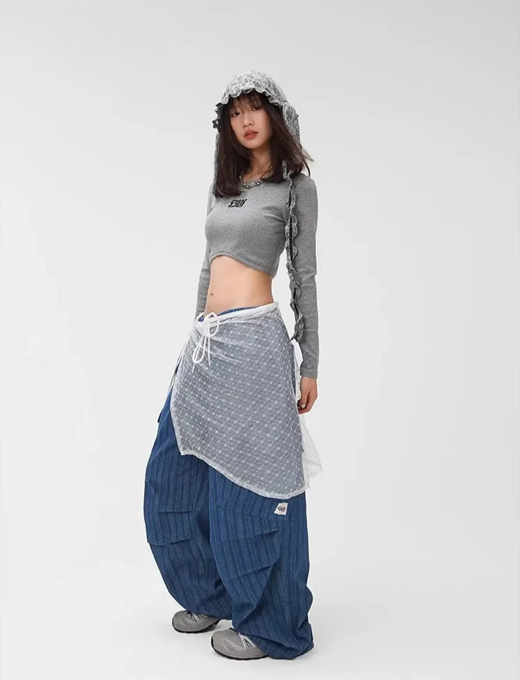Deep Blue Vertical Stripe Denim Pants