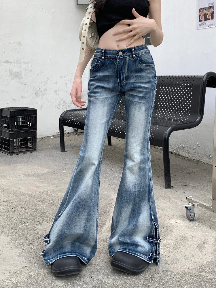Distressed Blue Slim Flare Jeans