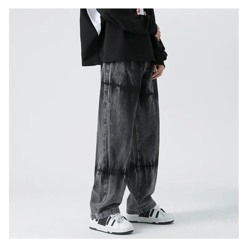 Black Tie Dye Streetwear Straight Jeans