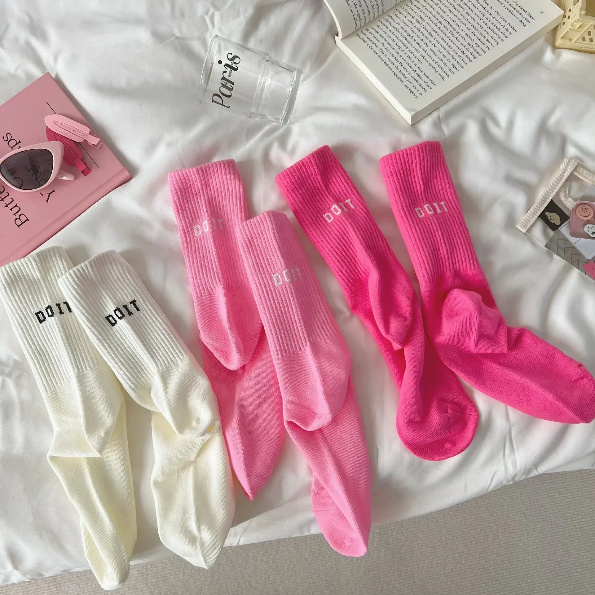 Pink High Waist Letter Sports Socks