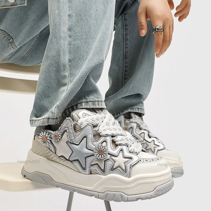 Cream Star Retro Platform School Sneakers