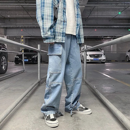 Jean cargo ample et droit - Bleu / S