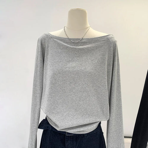 T-shirt long en coton confortable à une épaule - Bleu marine / S