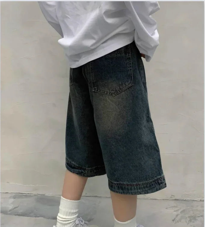 Vintage Washed Wide Leg Denim Short
