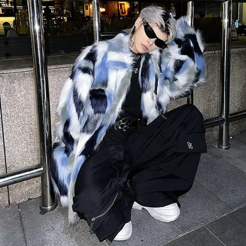 Luxurious Color Contrast Imitation Fur Jacket
