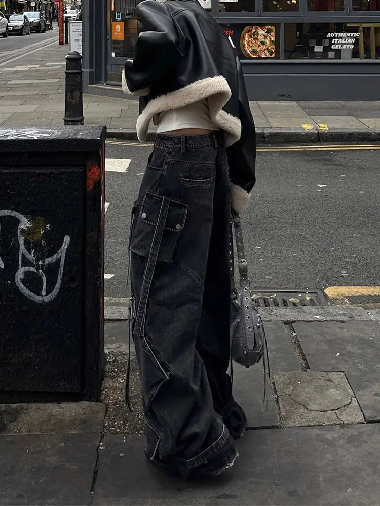 Vintage Lace-Up High Waisted Emo Jeans