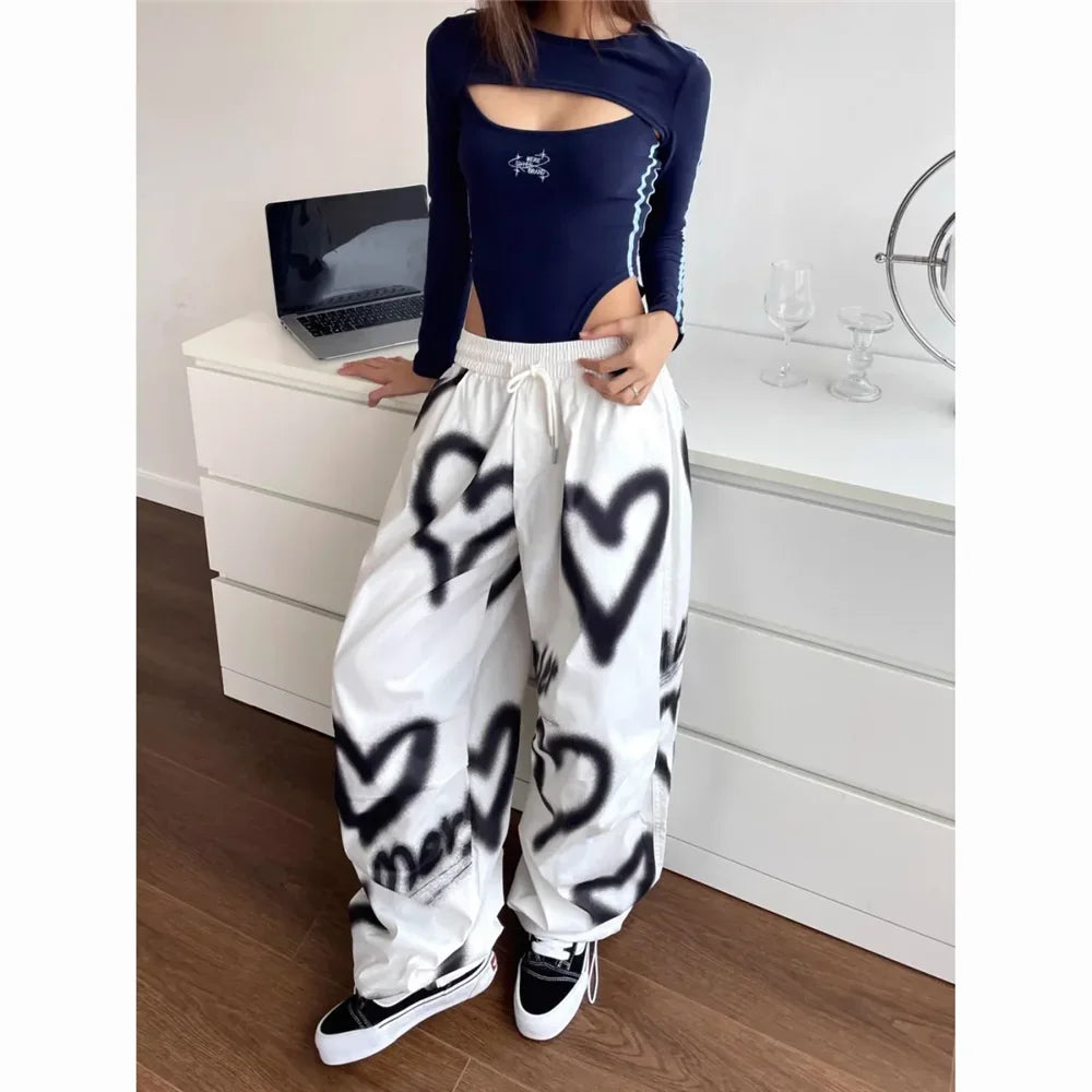 Elastic High Waist Hearts Jogging Pants