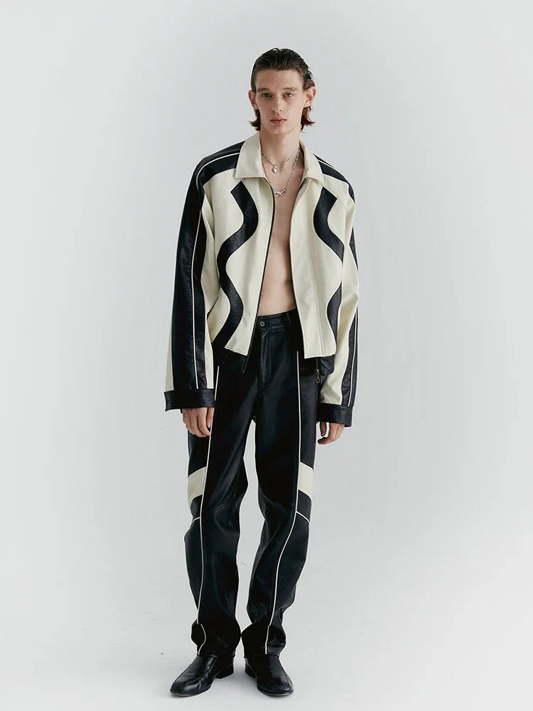Streetwear Color Block Faux Leather Jacket