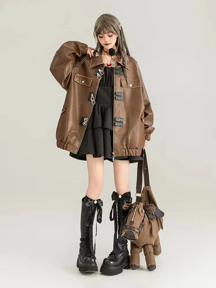 Classic Distressed Brown Faux Leather Jacket