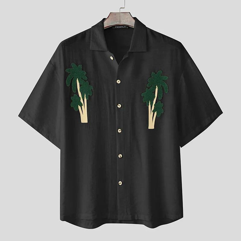 Cozy Patchwork Lapel Short Sleeve Shirt