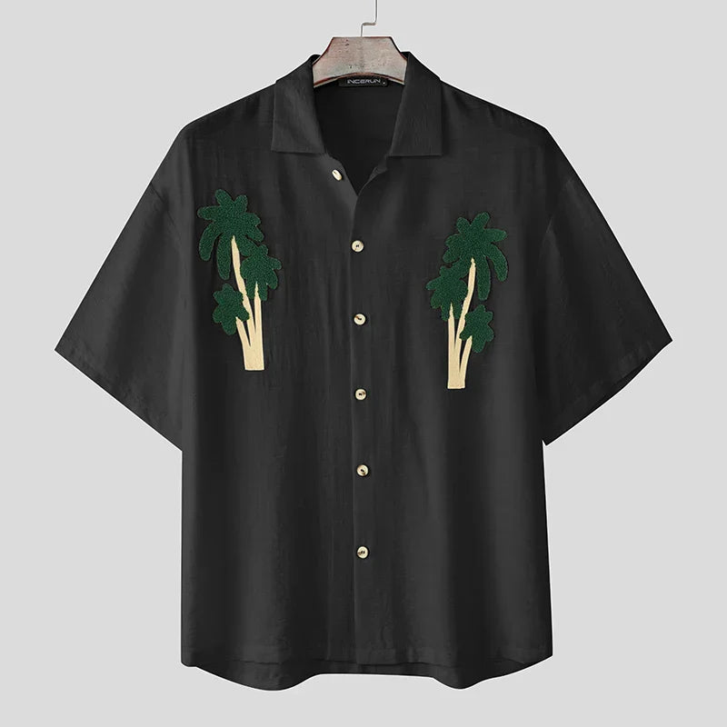 Cozy Patchwork Lapel Short Sleeve Shirt - MADXMARX