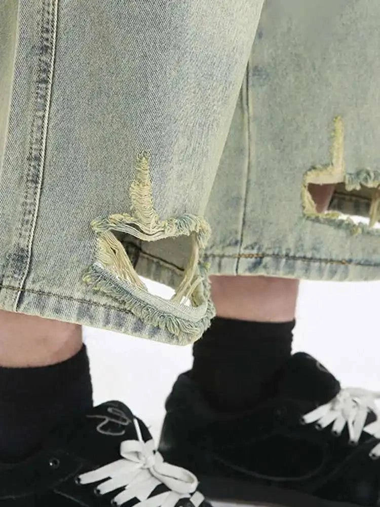 Jean court coupe droite effet usé