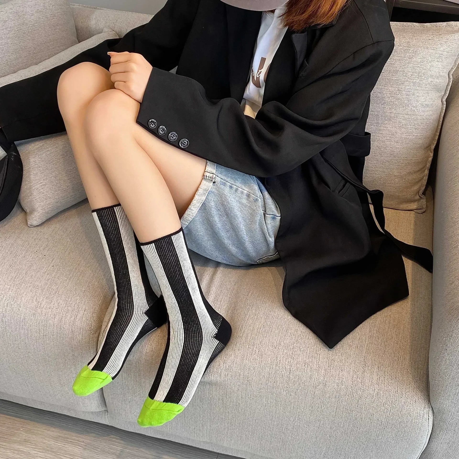 Color Matching Stripes Tube School Socks Cotton