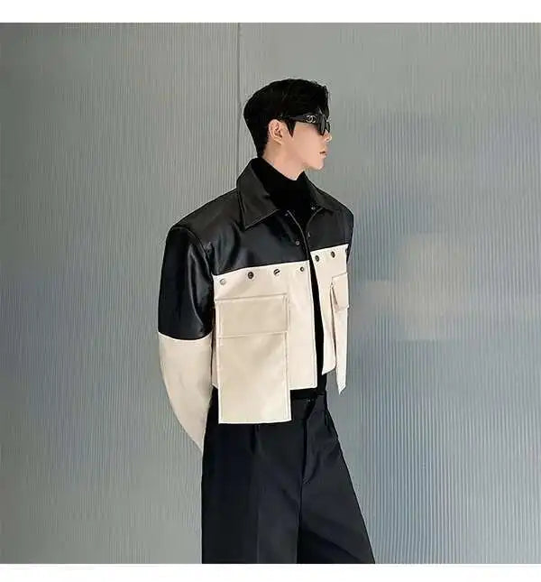 Patchwork Color Contrast Faux Leather Jacket