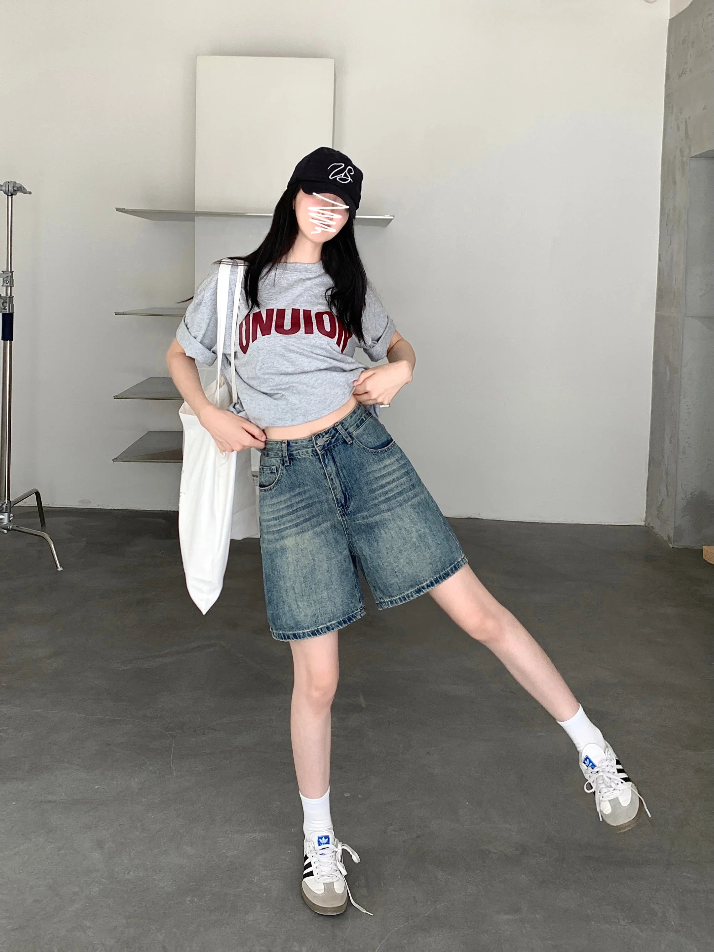 Vintage denim short met hoge taille voor dames