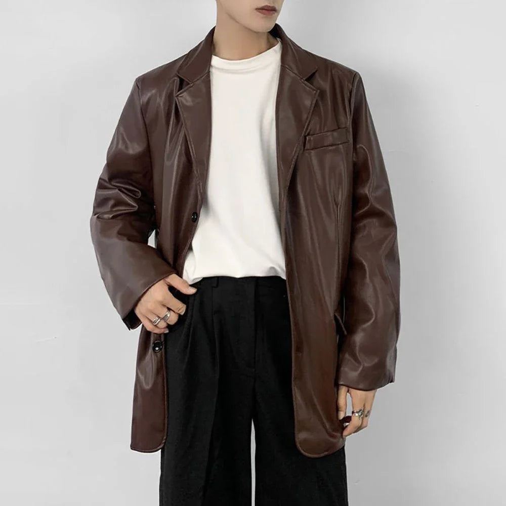 Veste en cuir PU style moto grunge pour homme