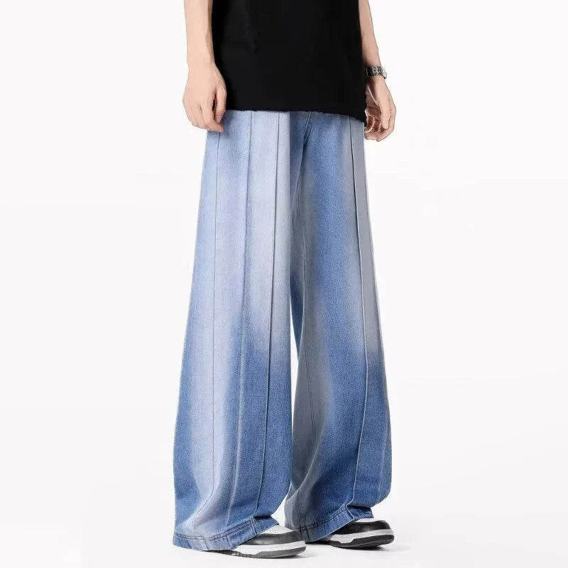 Gradient Patchwork Washed Blue Jeans