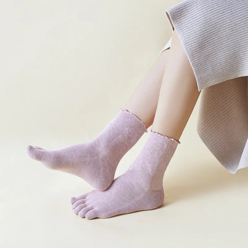 Colorful Loose Edge Curl Cotton Five-Toe Socks