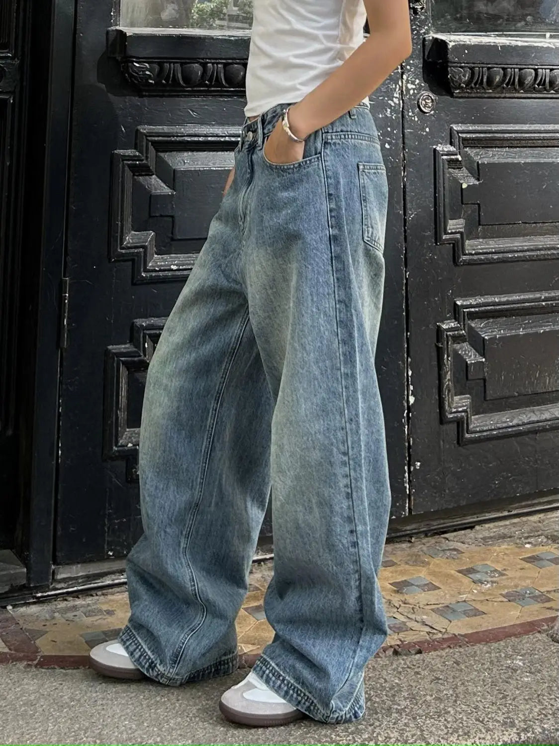 Vintage Washed Blue Wide Leg Jeans