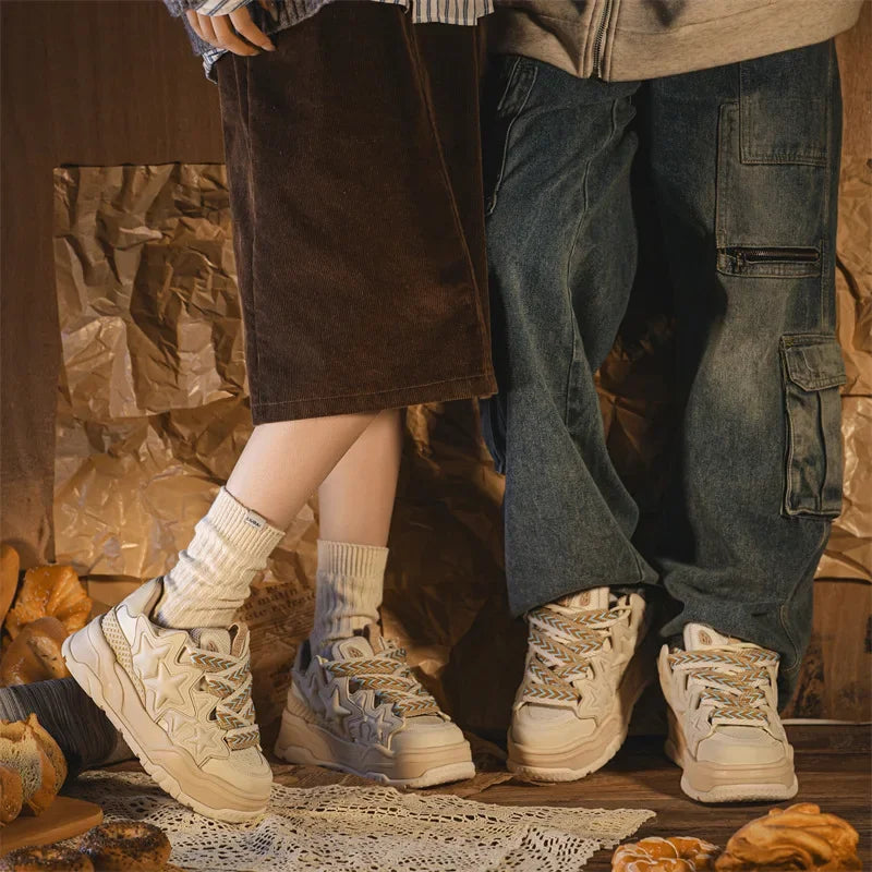 Cream Star Retro Platform School Sneakers
