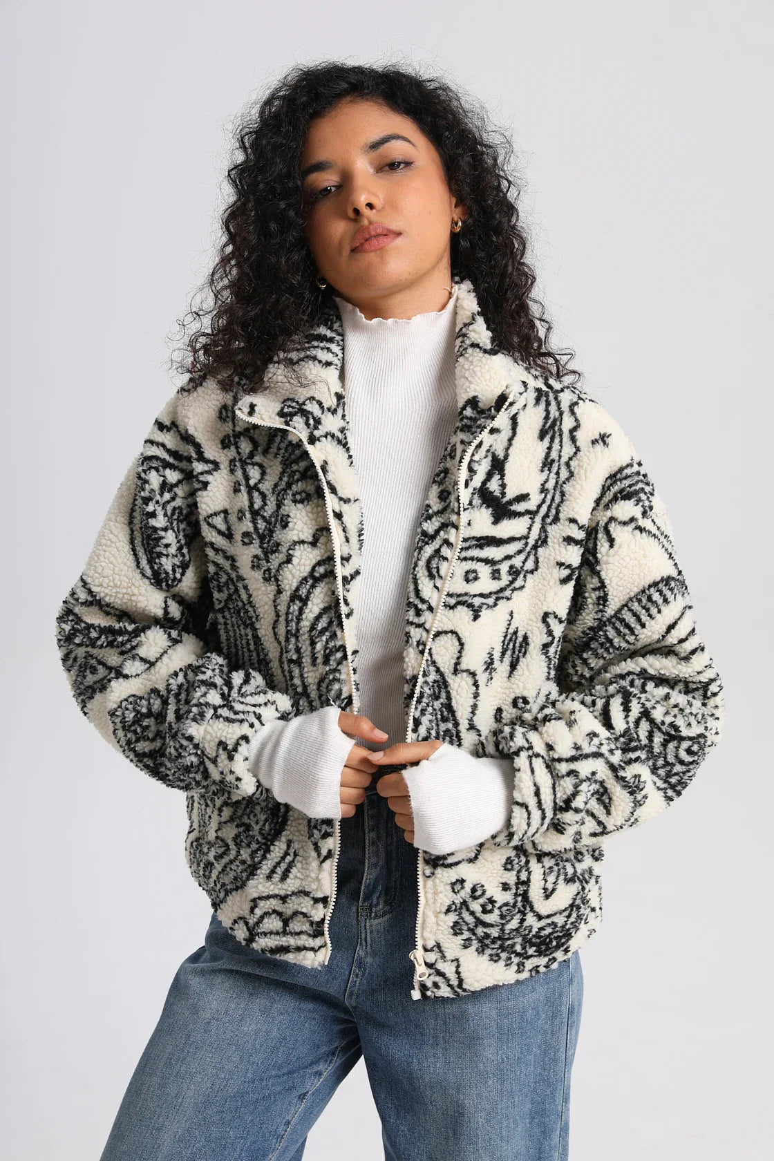 Cozy Streetwear Anime Print High Collar Jacket