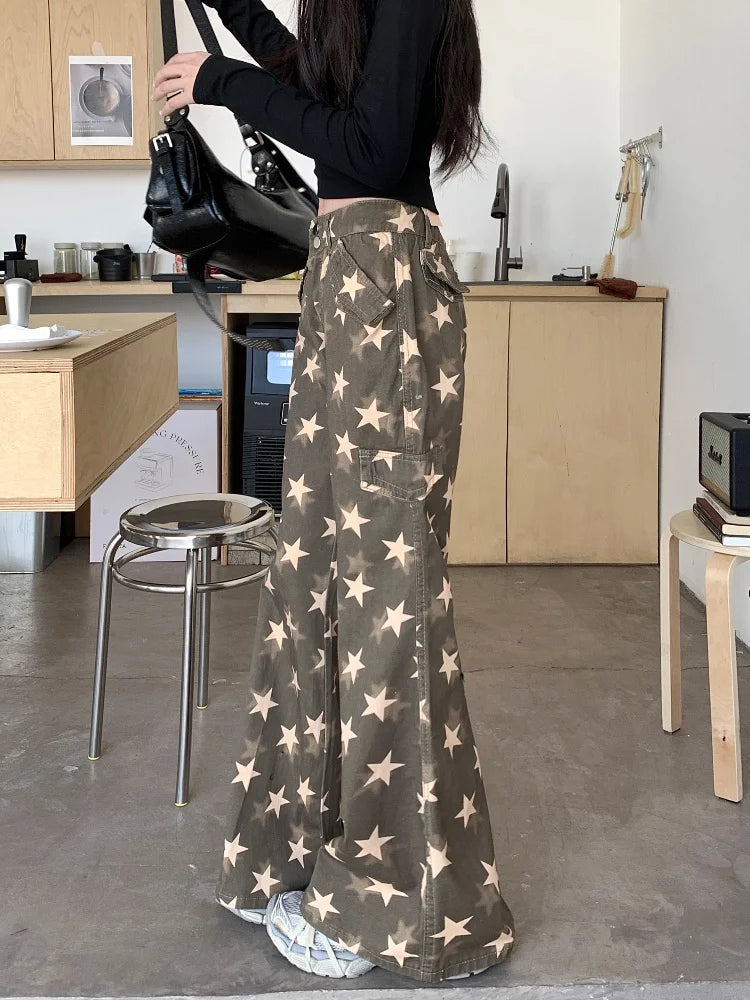 Y2K Star Printed Cyber Slim Jeans