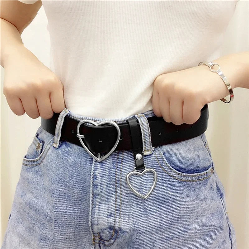 Heart Buckle Leather Black Belt