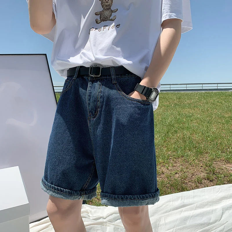 Blue Casual Straight Denim Shorts Jeans