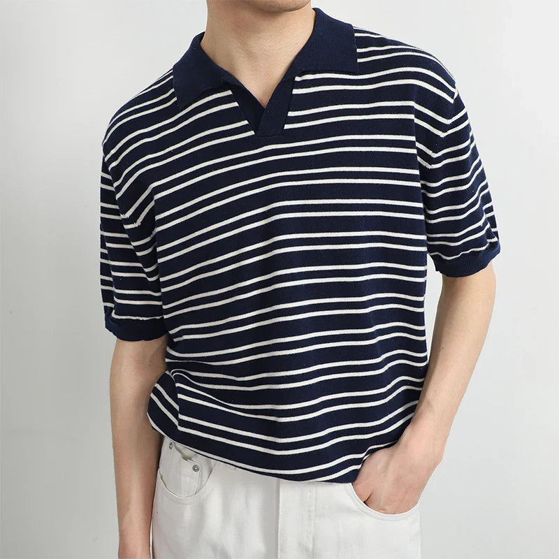 Herren Komfort Luxus Gestricktes Gestreiftes Polo-T-Shirt