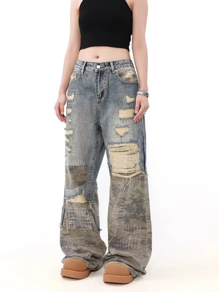Vintage Washed Blue Ripped Baggy Jeans